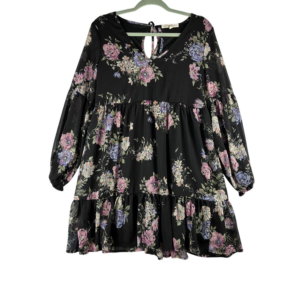 Rewind Flowy Chiffon Mini Dress Women's Large Dark Floral Romantic Cottage Girly